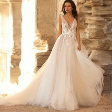 Airy lace wedding dress wedding dress 32-60 champagne tulle skirt V-neck