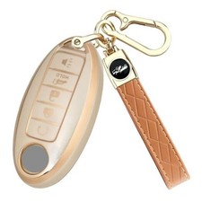 Key Fob Cover for Nissan with Key Chain Soft TPU Key Fob Case 5 Button Gold