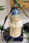 Winter Snowman, holding Green Broom.   Early 1900s German Glass Ornament — photo 2