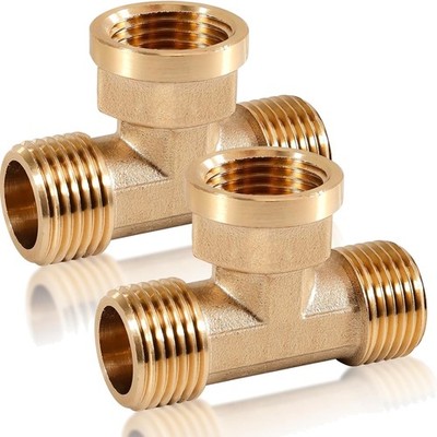 Brass T-Piece 1/2 Zoll, 2 Stück, AGxIGxAG, 90°, Wasseranschluss, Rohrverbinder