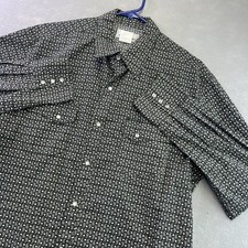 Wrangler Wrancher Paisley Pearl Snap Shirt Mens L Black Tan Western Long Sleeve