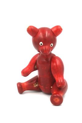 Vintage Modernist Articulated Red Wooden Bear, Italy, 1950s , 5.25'', Maple