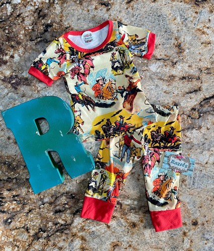 Retro Cowboy Print Pajamas / Classic Western TV Stars PJ Pants Shirt / ROY Roger - Picture 9 of 12