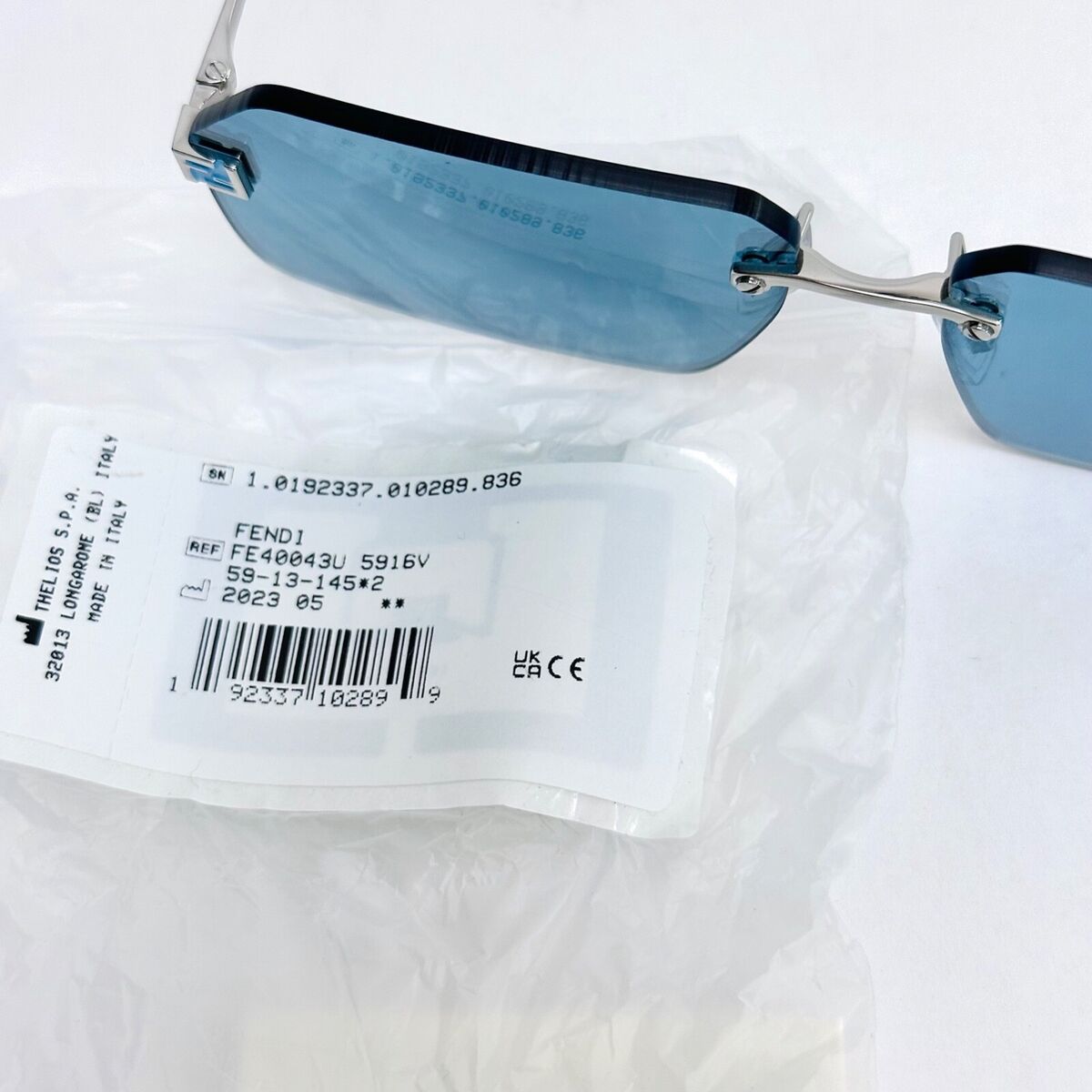 FENDI FS SKY 40043 Silver Blue FF Fashion Rimless Unisex FENDI FS SKY 40043 Silver Blue FF Fashion Rimless Unisex