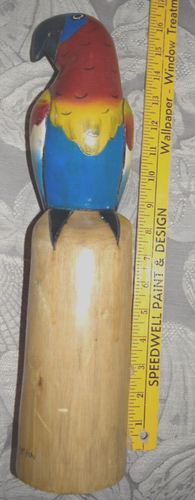 Handbemalter Holz geschnitzter Papagei Sammlerstück Volkskunst Strand Bar Dekor 11,75" hoch - Bild 2 von 8