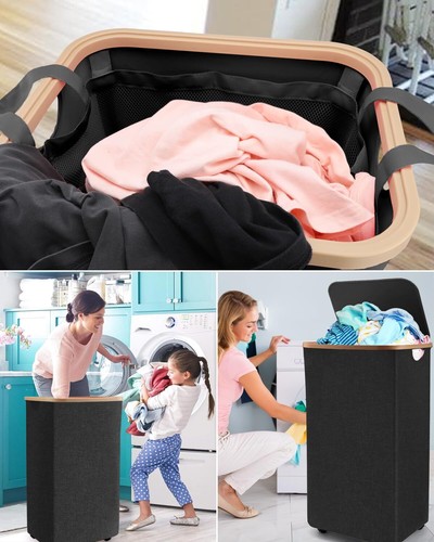 100L Laundry Basket With WheelsRolling Dirty Clothes Hamper With LidLarge Col... - Picture 5 of 7