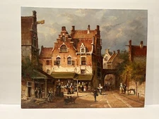 Original Roberto Scalvini Dutch Town Street City Oil Painting SIGNED W/ COA