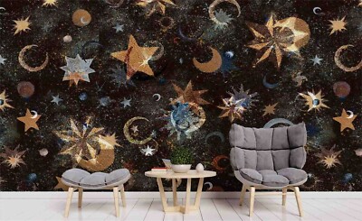 3D Stars Moon Wallpaper Wall Mural Removable Self-adhesive Sticker 204
