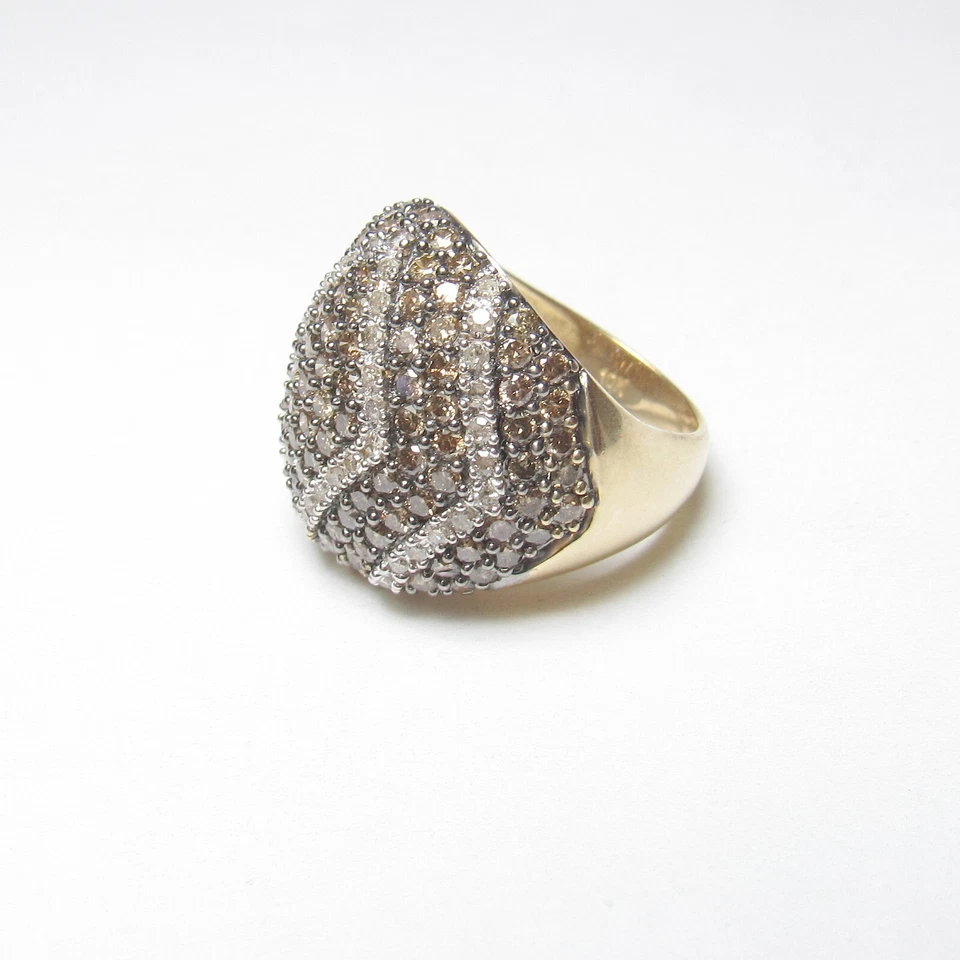 Anillo único de diamantes talla brillante coñac de oro amarillo blanco de 10 quilates de 2,00 quilates Foto 2 de 4
