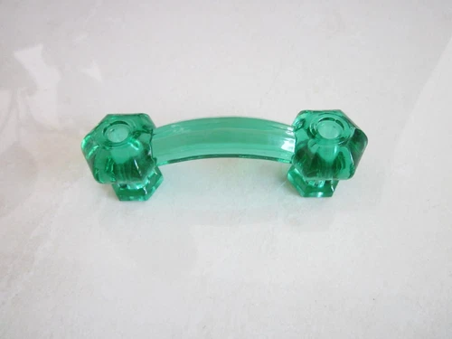 2 EMERALD GREEN GLASS CABINET PULLS DRAWER HANDLES VINTAGE STYLE