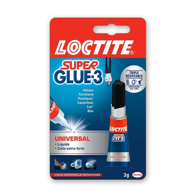 COLLE SUPER GLUE 3 LOCTITE UNIVERSAL LIQUIDE EXTRA FORTE - 3g COLLE SUPER GLUE 3 LOCTITE UNIVERSAL LIQUIDE EXTRA FORTE - 3g