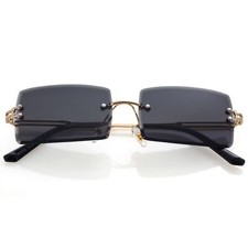 Frameless Rectangle Sunglasses for Men Women Small Rimless Sun Glasses Shades UV