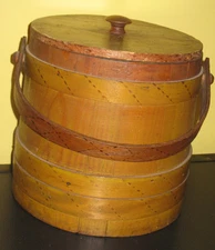Antique Primitive Shaker Banded Wood Bucket Firkin Sugar 9 1/2" Tall