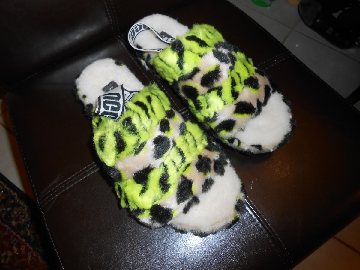 Ugg Fluff Yeah Animalia Slippers Shoes Animal Print Green  display picture 3