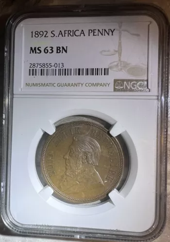 1892 South Africa Penny NGC MS 63 BN Very Low Mintage 83k