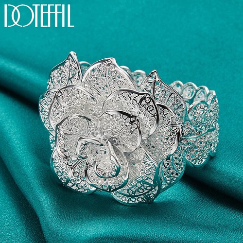 Brazalete DOTEFFIL 925 Plata Esterlina Flores Grandes Joyería Boda Fiesta - Imagen 6 de 6