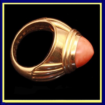 Boucheron Ring 18k gold coral vintage French Jaipur model signed numbered (7318)