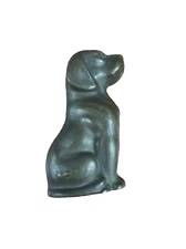 Vintage Bronze Sitting Mini Dog Statue 2" Tall - Solid Patina Primative Figurine