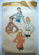 70's button front blouse shirt top dress pattern 5802 size 14