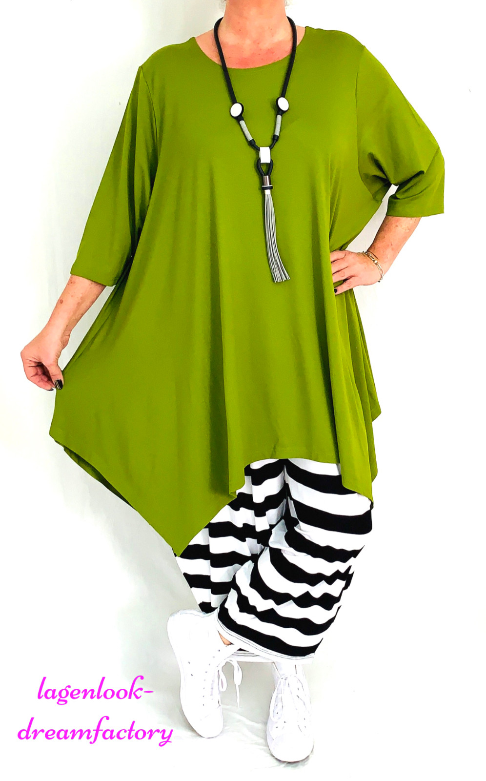 Lagenlook A-Línea Camiseta Larga PICO PISTACHO 5 Tamaños 44 46 48 50 52 54