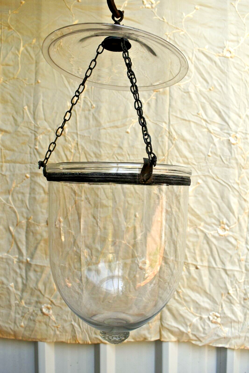 Antique Colonial India Glass Hundi Lantern Belgian Lamps Glass