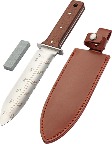 Hori Hori Garden Knife with Leather Sheath and Sharpening Stone, 7.1 Inches Stai