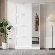 Schuhschrank Dielenschrank Garderobe Mit Spiegel 4 Klappen Verstellbarem Regalbr