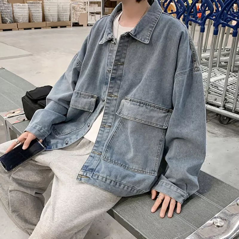  Casual Jeans Denim Jackets Oversized Blue Jacket For Men's  Spring Autumn Pocket Outwear Design Black Size 3XL : Clothing, Shoes &  Jewelry