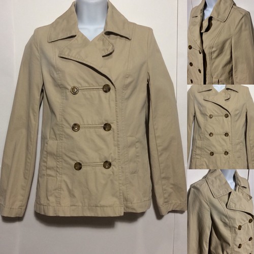 Rare Old Navy Women Xs Taupe Double Ted 100 Cotton Peacoat Jacket Trench Rare Old Navy Women Xs Taupe Double, Old Navy Khaki Trench Coat Womens