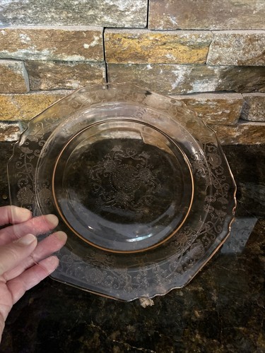 Hazel Atlas Depression Glass Pink 9 Inch Plate Florentine 1 Poppy - Picture 4 of 5