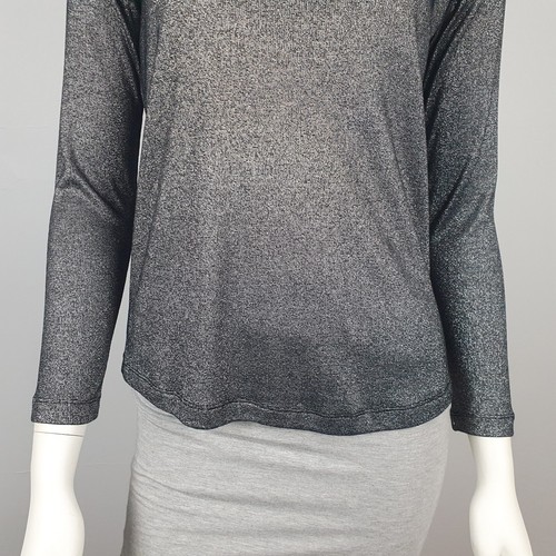 HUSH Size M, 12 Metallic Silver Glitter Top Blouse 3/4 Sleeve Scoop Neckline - Bild 3 von 13