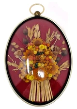 VTG CideArt Dried Flower Framed Bubble Domed Glass Granny Cottage Core Wall Art