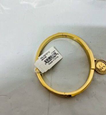 Michael Kors Mkj5976 Gold MK Logo Pave Charm Hinge Bangle Bracelet 
