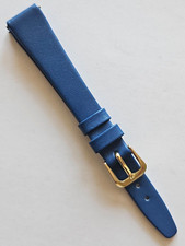 14mm - Blue Smooth Surface Genuine Leather Watch Band -  Gold Buckle 