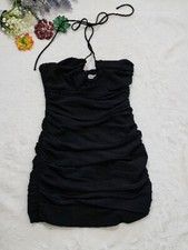 Zara Women Black Halter Tie  Ruched Dropped Bodycon Mini Dress Size S