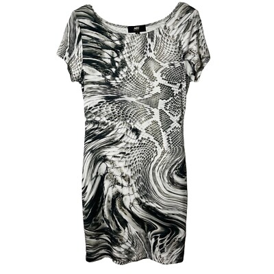 ABS by Allen Schwartz Women's Sheath Dress S Gray Snake Skin Print Short Sleeve