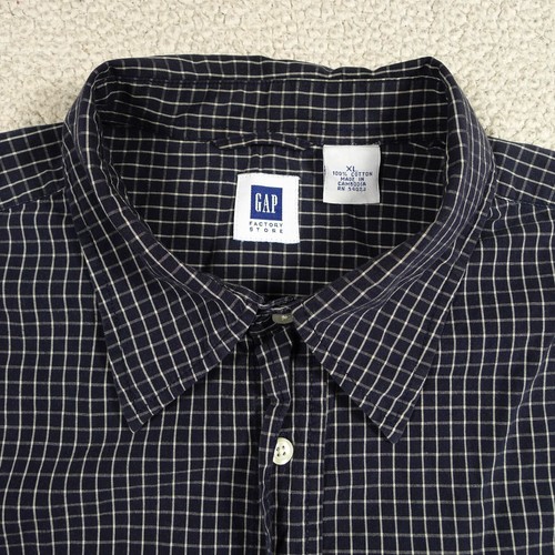 GAP Button Down Plaid Men's Extra Large Short Sleeve Check Blue Shirt - Picture 4 of 14