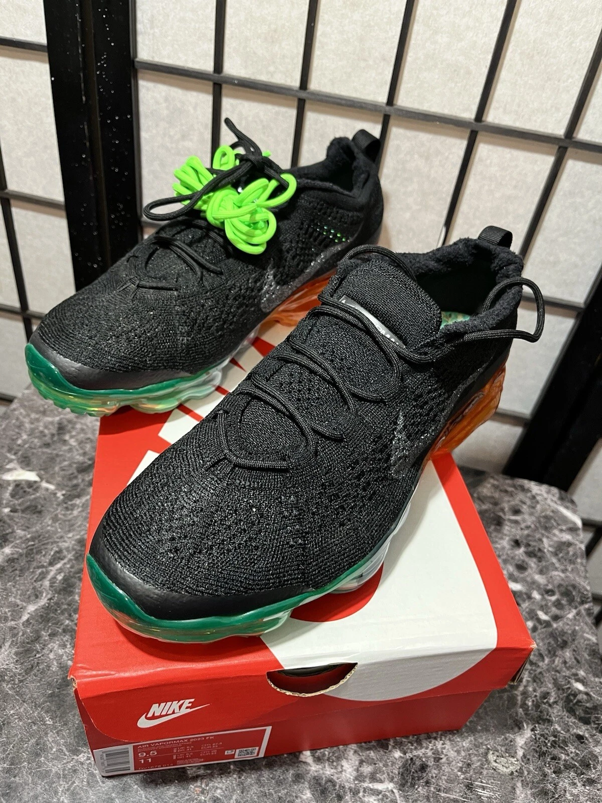 Nike Air Vapormax FK 2023 Uomo Nero Arancione Verde 9.5 Medium US