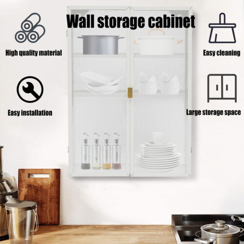 Kitchen & Bathroom Haze Double Glass Door Wall Cabinet With Detachable Shelves