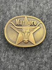 Vitnage 1987 Philip Morris Solid Brass Marlboro Belt Buckle Steer Star