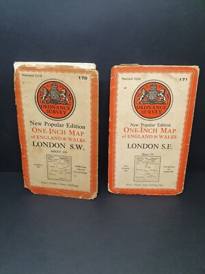 2x Vintage Ordnance Survey New Popular Edition National Grid Maps, Sheet 170,171