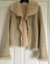 New Shearling Jacket Sheepskin Cream Beige Suede L 14 42 Us10