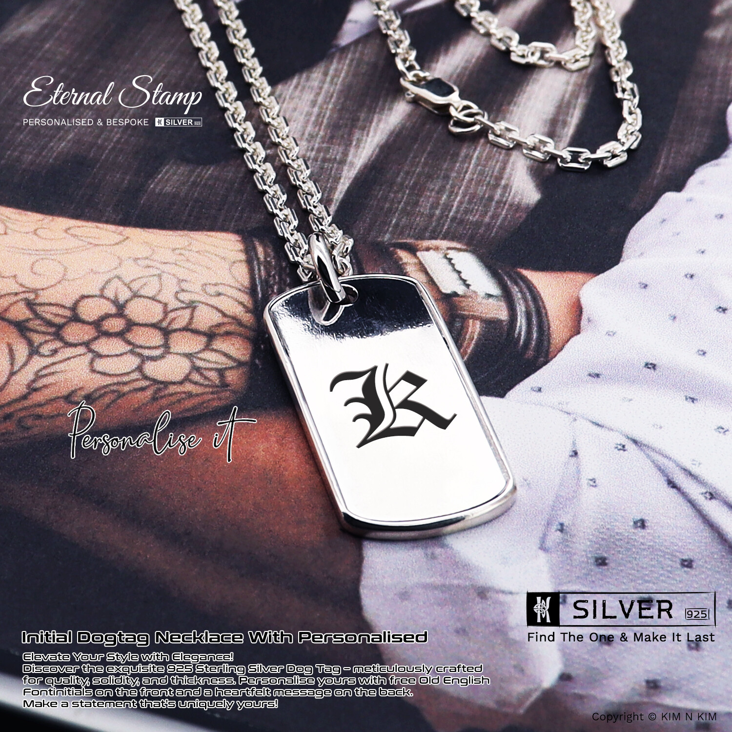 925 Silver Initial Dog Tag Necklace ✔️Personalised ✔️Handmade✔️Solid  ✔️Quality