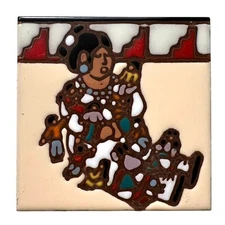 Earthtones Storyteller Tile 1995 Native American Art Pueblo Design Tucson AZ 4x4