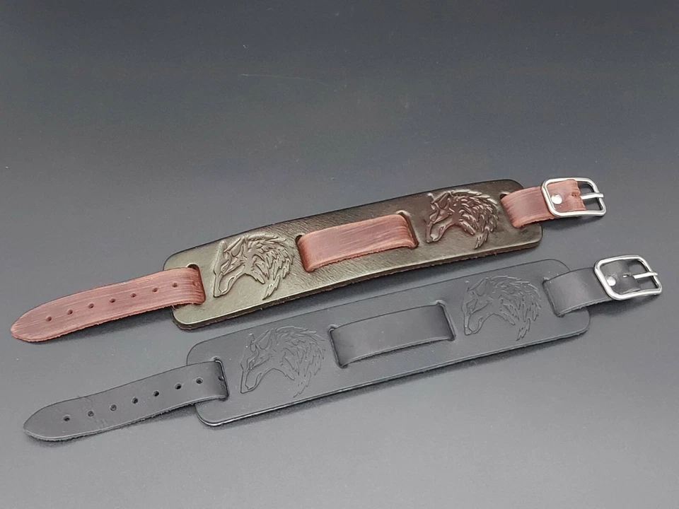 Armband Lederarmband Wolf Breit Schmuck Echtleder Wikinger Viking Mittelalter - Bild 4 von 4