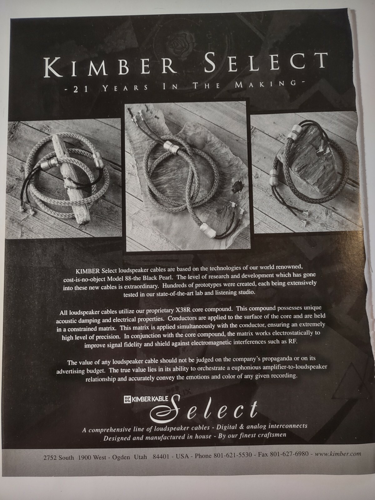 Kimber Kable Select 21 Years in the Making Loudspeaker Cables Vintage Print Ad