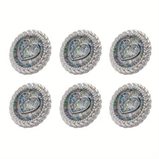 6pcs Heart Design Button with Colorful Decor Round Rope Border DIY Material Cute
