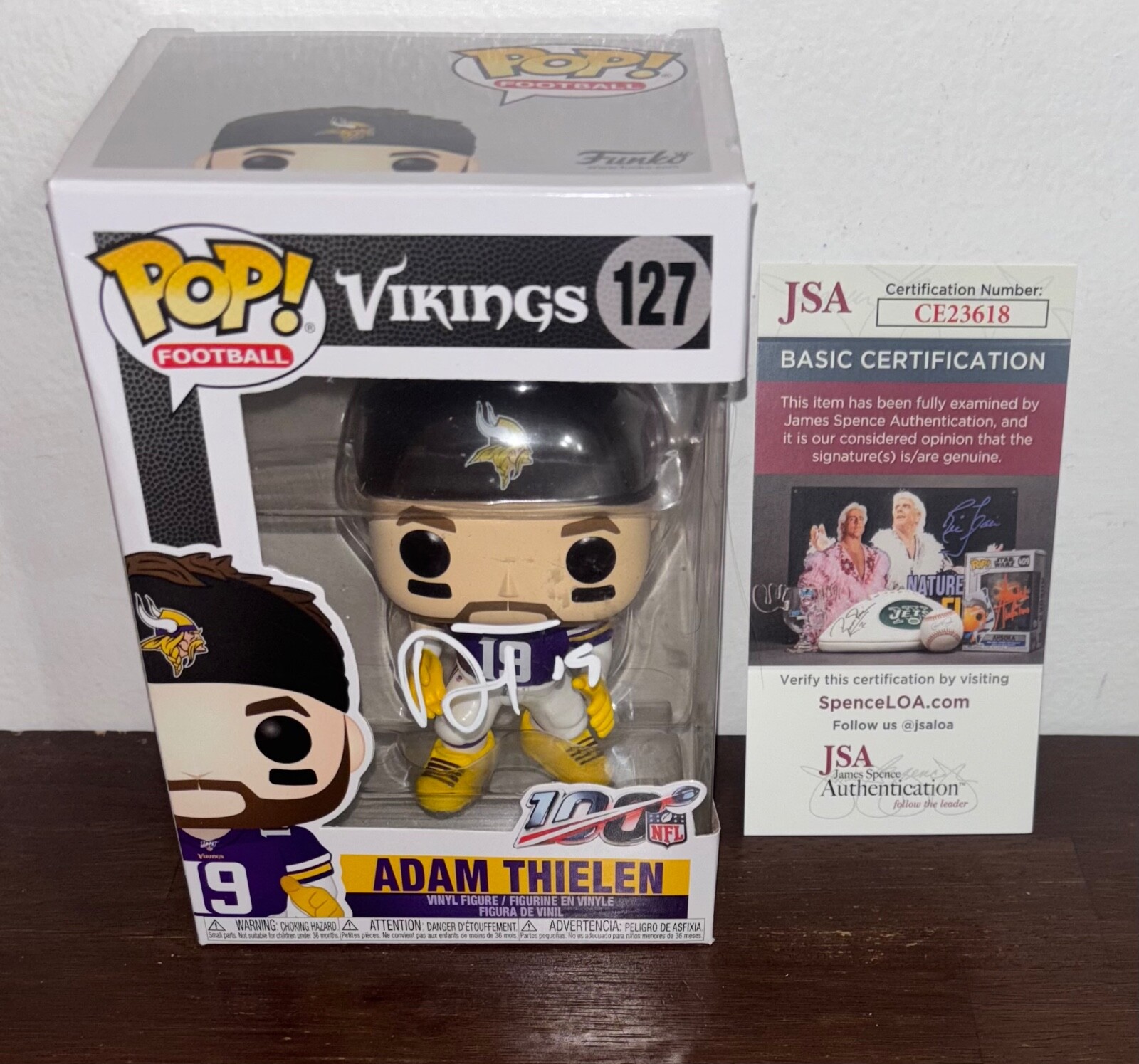 Adam Thielen Signed Autographed Funko Pop #127 NFL Minnesota Vikings JSA 