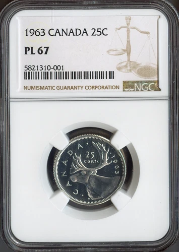 1963 Canada 25 Cents Silver 25C NGC PL67 Quality
