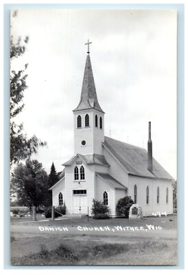 #ad c1940#x27;s View Of Danish Church Withee Wisconsin WI RPPC Photo Vintage Postcard $29.22